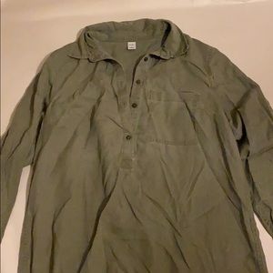 Army Green Quarter Button Up Long Sleeve Dress